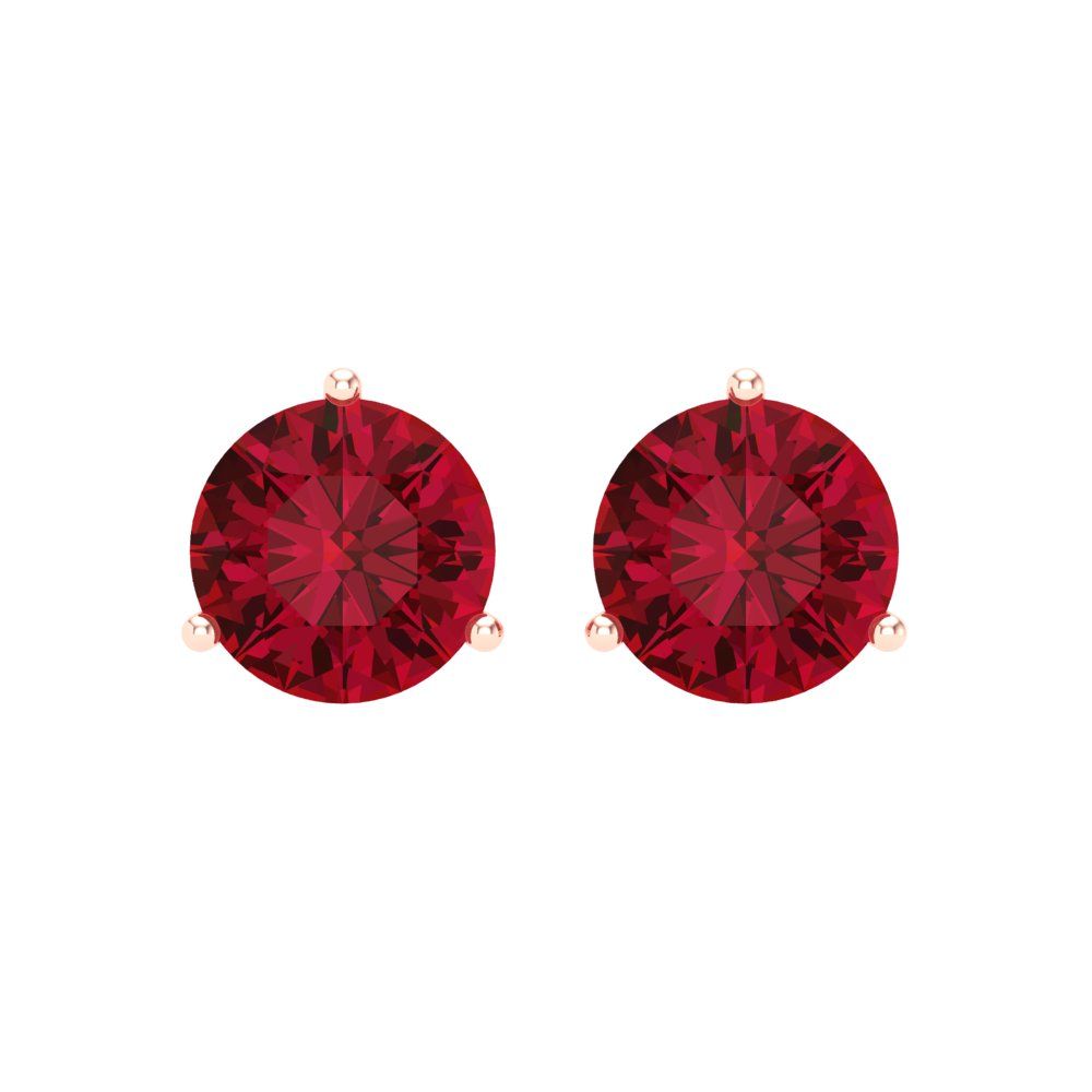 4 ctw Ruby Studs Earrings | 8.0mm Round Cut White Gold Screw back | July Birthstone