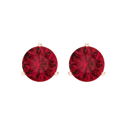 4 ctw Ruby Studs Earrings | 8.0mm Round Cut White Gold Screw back | July Birthstone