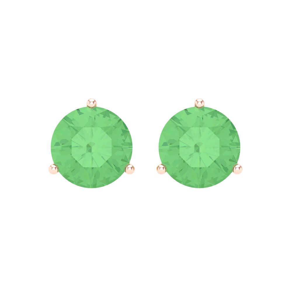 4 ctw Green Zirconia Studs Earrings | 8.0mm Round Cut White Gold Screw back | April Birthstone