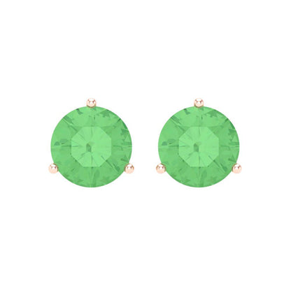 4 ctw Green Zirconia Studs Earrings | 8.0mm Round Cut White Gold Screw back | April Birthstone
