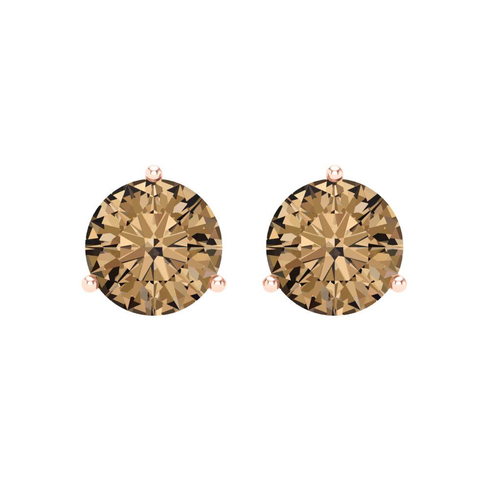 4 ctw Champagne Studs Earrings | 8.0mm Round Cut White Gold Screw back | April Birthstone