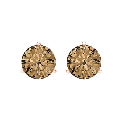 4 ctw Champagne Studs Earrings | 8.0mm Round Cut White Gold Screw back | April Birthstone