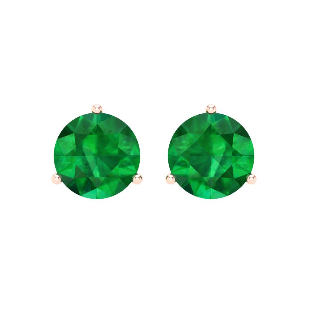 4 ctw Emerald Studs Earrings | 8.0mm Round Cut White Gold Screw back | May Birthstone