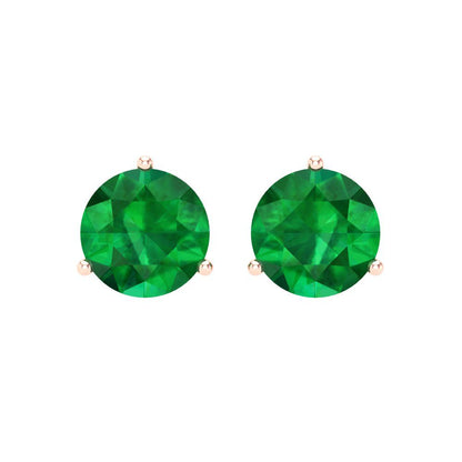 4 ctw Emerald Studs Earrings | 8.0mm Round Cut White Gold Screw back | May Birthstone
