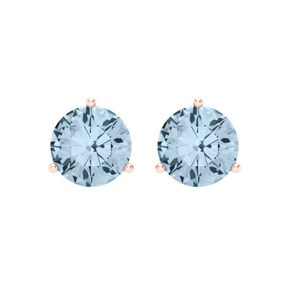 4 ctw Aquamarine Studs Earrings | 8.0mm Round Cut White Gold Screw back | March Birthstone