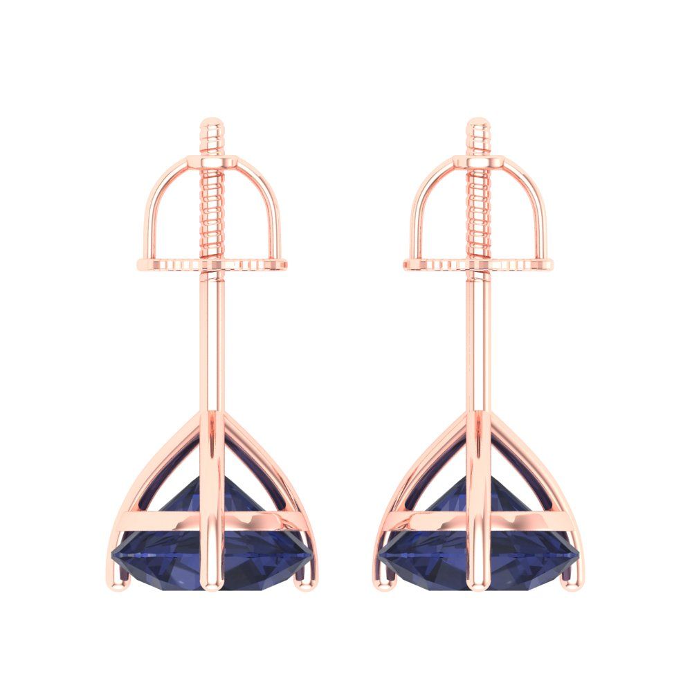 4 ctw Blue Sapphire Studs Earrings | 8.0mm Round Cut White Gold Screw back | September Birthstone