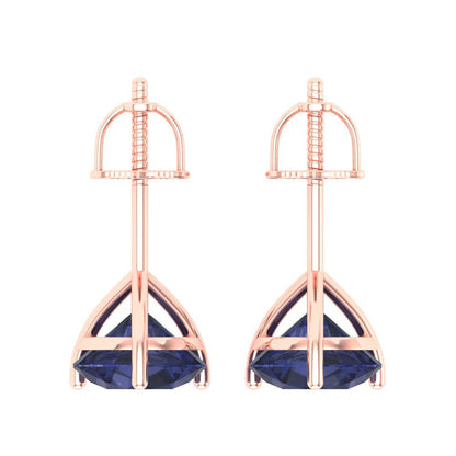 4 ctw Blue Sapphire Studs Earrings | 8.0mm Round Cut White Gold Screw back | September Birthstone