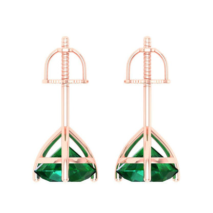 4 ctw Emerald Studs Earrings | 8.0mm Round Cut White Gold Screw back | May Birthstone