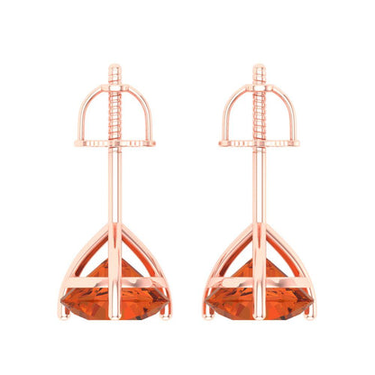 4 ctw Red Zirconia Studs Earrings | 8.0mm Round Cut White Gold Screw back | April Birthstone