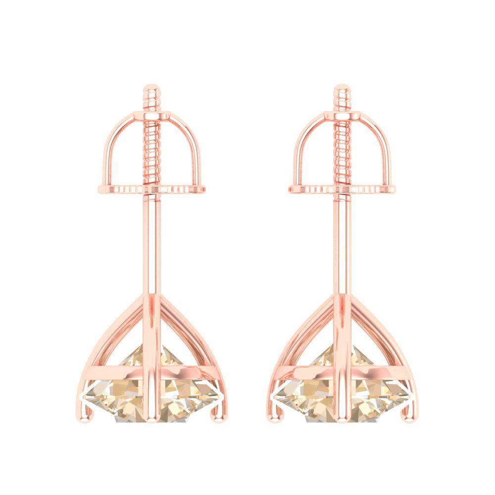 4 ctw Morganite Studs Earrings | 8.0mm Round Cut White Gold Screw back | February Birthstone