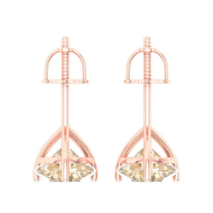 4 ctw Morganite Studs Earrings | 8.0mm Round Cut White Gold Screw back | February Birthstone