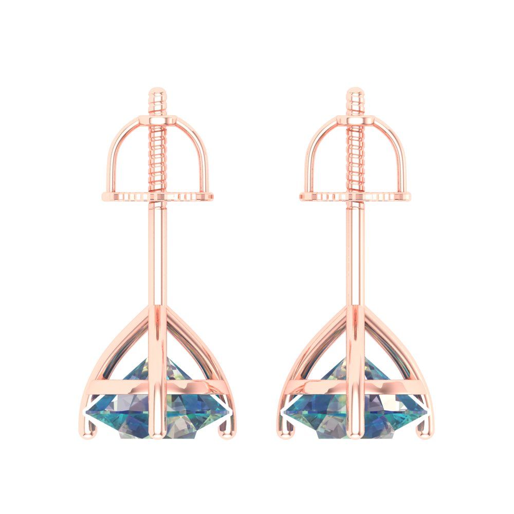 4 ctw Blue Moissanite Studs Earrings | 8.0mm Round Cut White Gold Screw back | April Birthstone