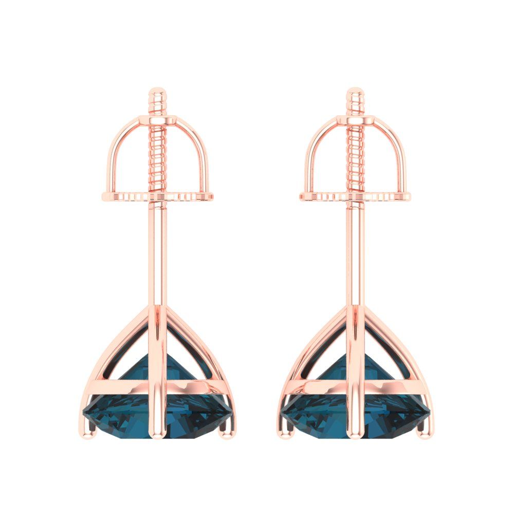 4 ctw London Blue Topaz Studs Earrings | 8.0mm Round Cut White Gold Screw back | December Birthstone