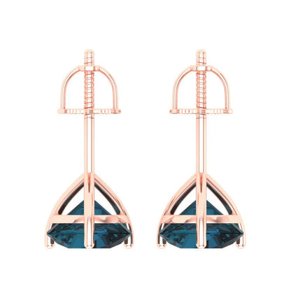 4 ctw London Blue Topaz Studs Earrings | 8.0mm Round Cut White Gold Screw back | December Birthstone