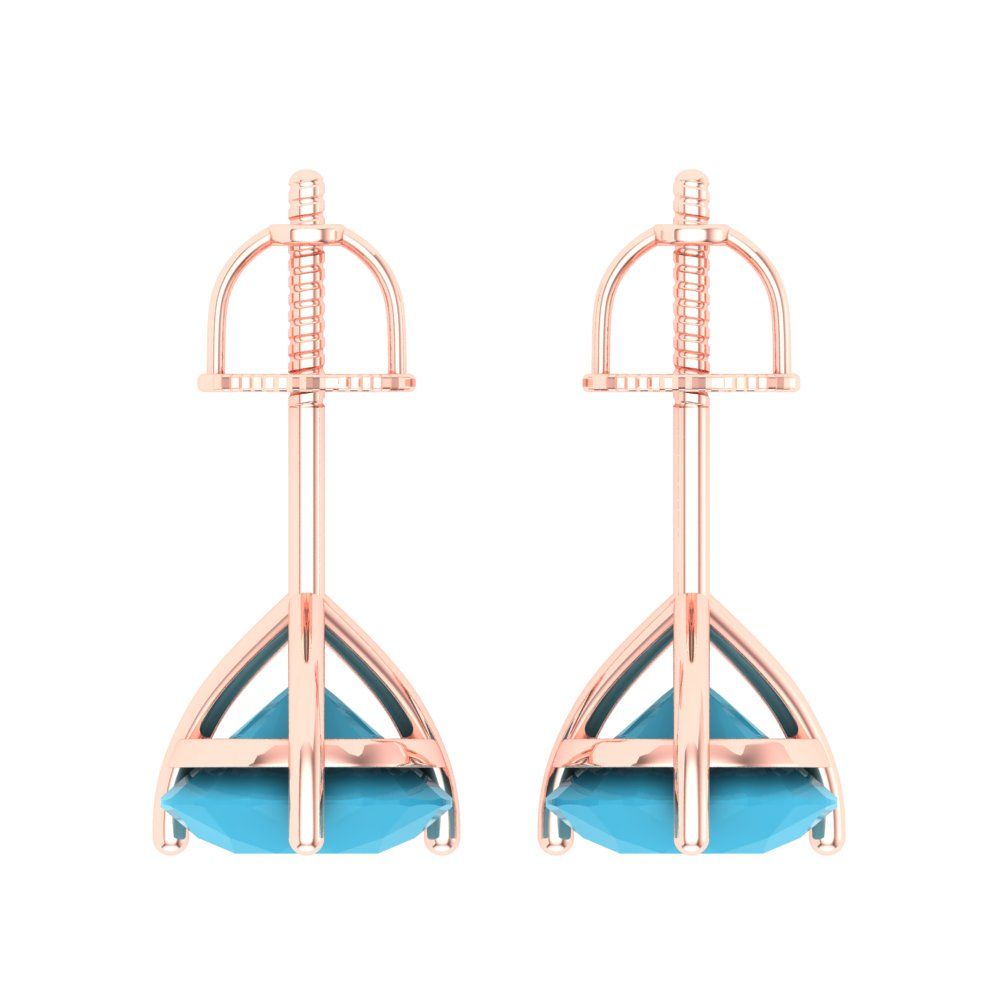 4 ctw Turquoise Studs Earrings | 8.0mm Round Cut White Gold Screw back | December Birthstone