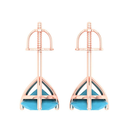 4 ctw Turquoise Studs Earrings | 8.0mm Round Cut White Gold Screw back | December Birthstone
