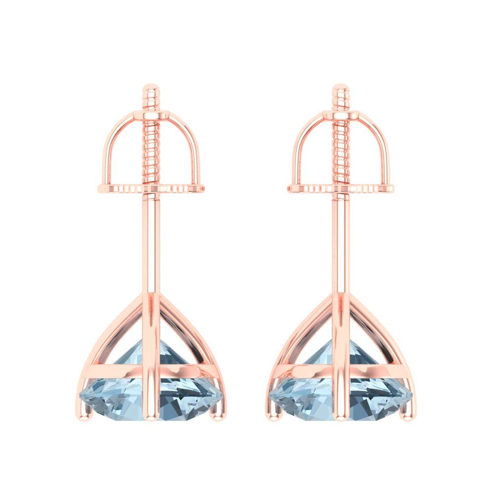 4 ctw Sky Blue Topaz Studs Earrings | 8.0mm Round Cut White Gold Screw back | December Birthstone