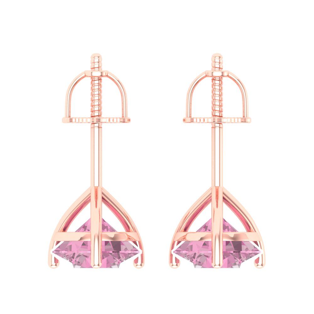 4 ctw Pink Zirconia Studs Earrings | 8.0mm Round Cut White Gold Screw back | April Birthstone