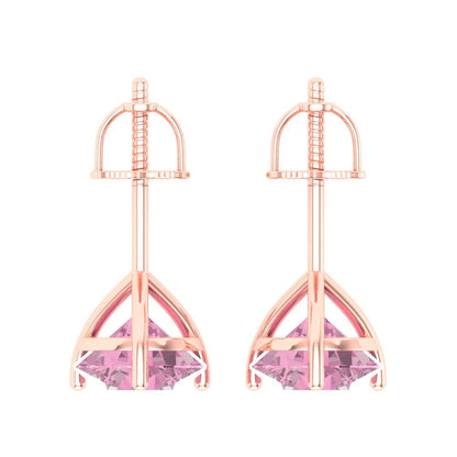 4 ctw Pink Zirconia Studs Earrings | 8.0mm Round Cut White Gold Screw back | April Birthstone
