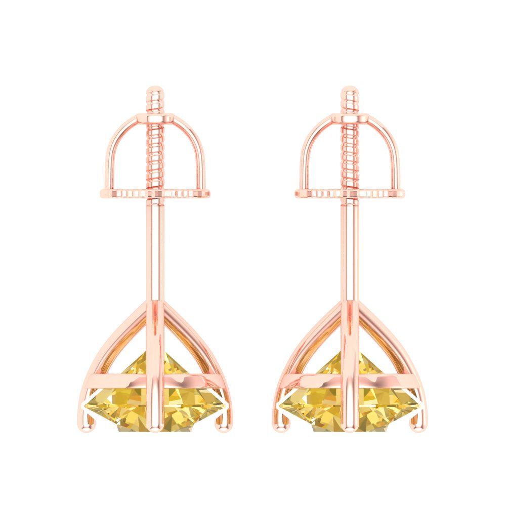 4 ctw Yellow Zirconia Studs Earrings | 8.0mm Round Cut White Gold Screw back | April Birthstone