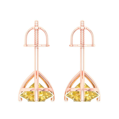 4 ctw Yellow Zirconia Studs Earrings | 8.0mm Round Cut White Gold Screw back | April Birthstone