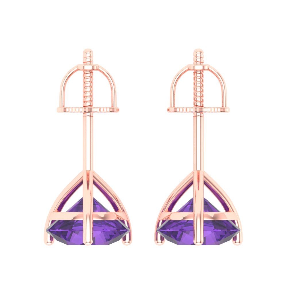 4 ctw Amethyst Studs Earrings | 8.0mm Round Cut White Gold Screw back | February Birthstone