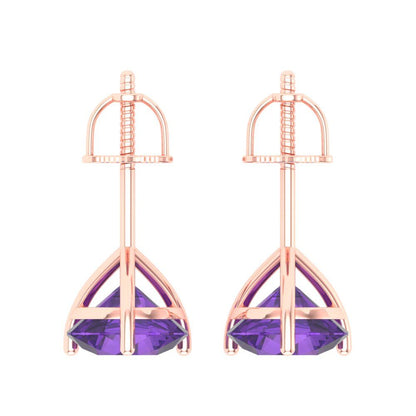 4 ctw Amethyst Studs Earrings | 8.0mm Round Cut White Gold Screw back | February Birthstone