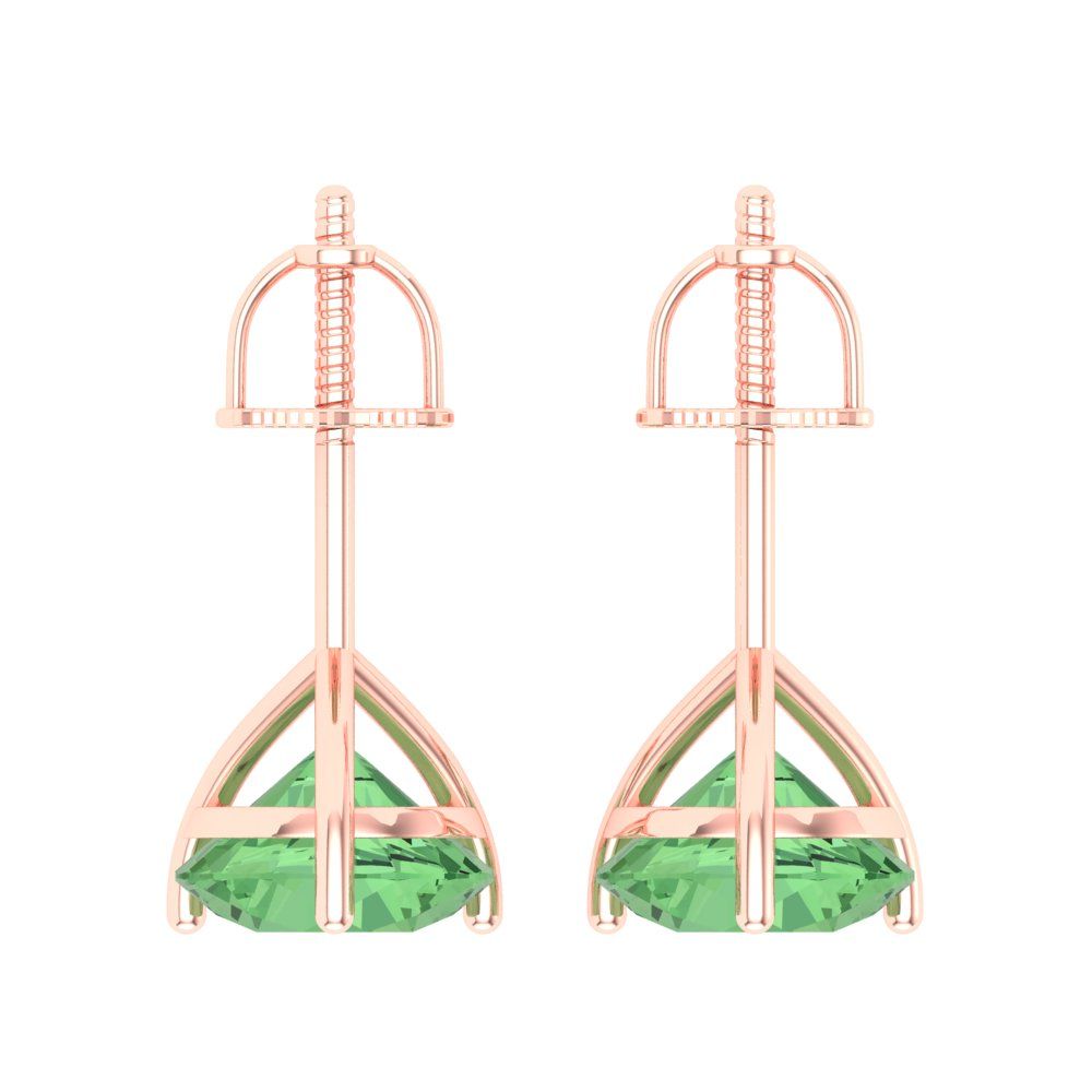 4 ctw Green Zirconia Studs Earrings | 8.0mm Round Cut White Gold Screw back | April Birthstone