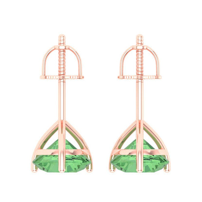 4 ctw Green Zirconia Studs Earrings | 8.0mm Round Cut White Gold Screw back | April Birthstone