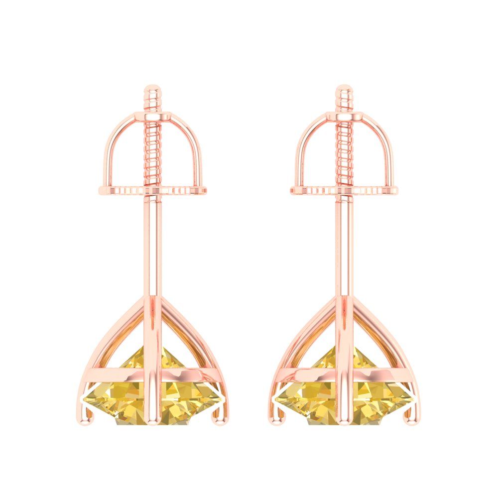 4 ctw Citrine Studs Earrings | 8.0mm Round Cut White Gold Screw back | November Birthstone