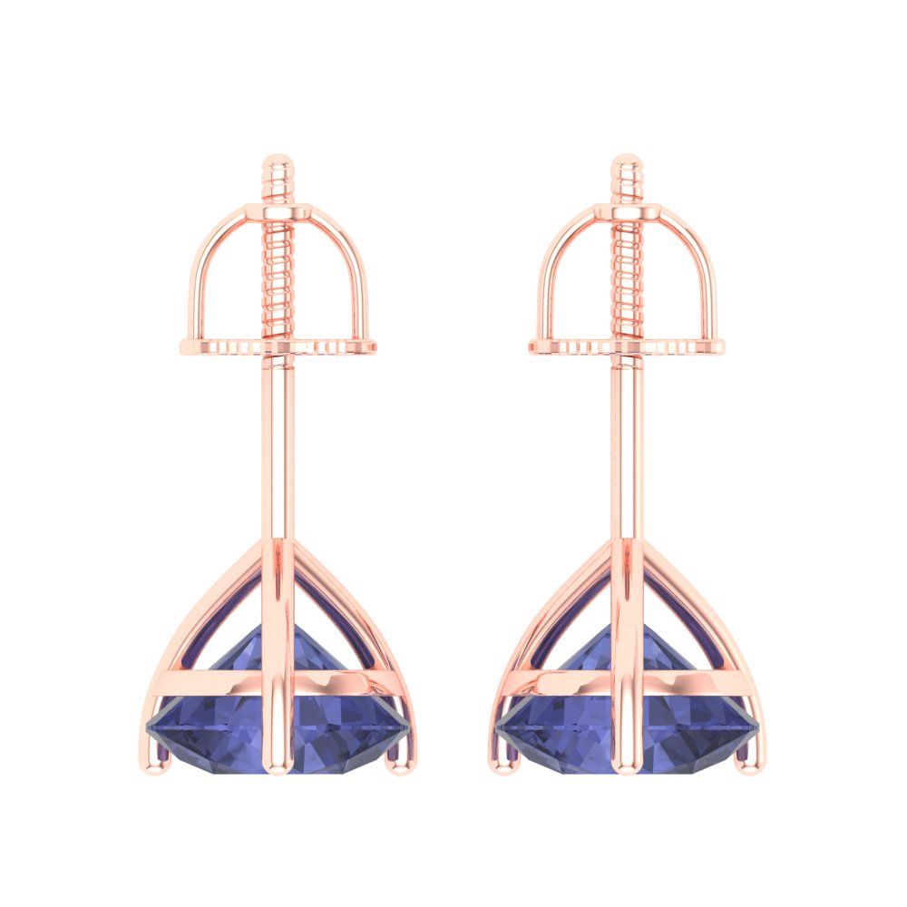 4 ctw Tanzanite Studs Earrings | 8.0mm Round Cut White Gold Screw back | December Birthstone