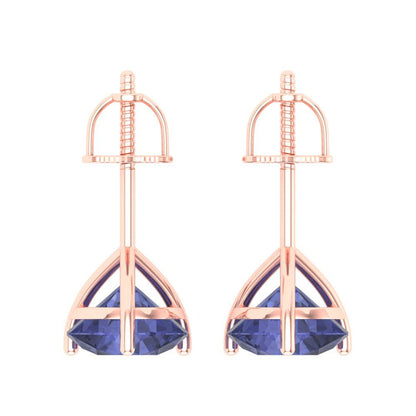 4 ctw Tanzanite Studs Earrings | 8.0mm Round Cut White Gold Screw back | December Birthstone