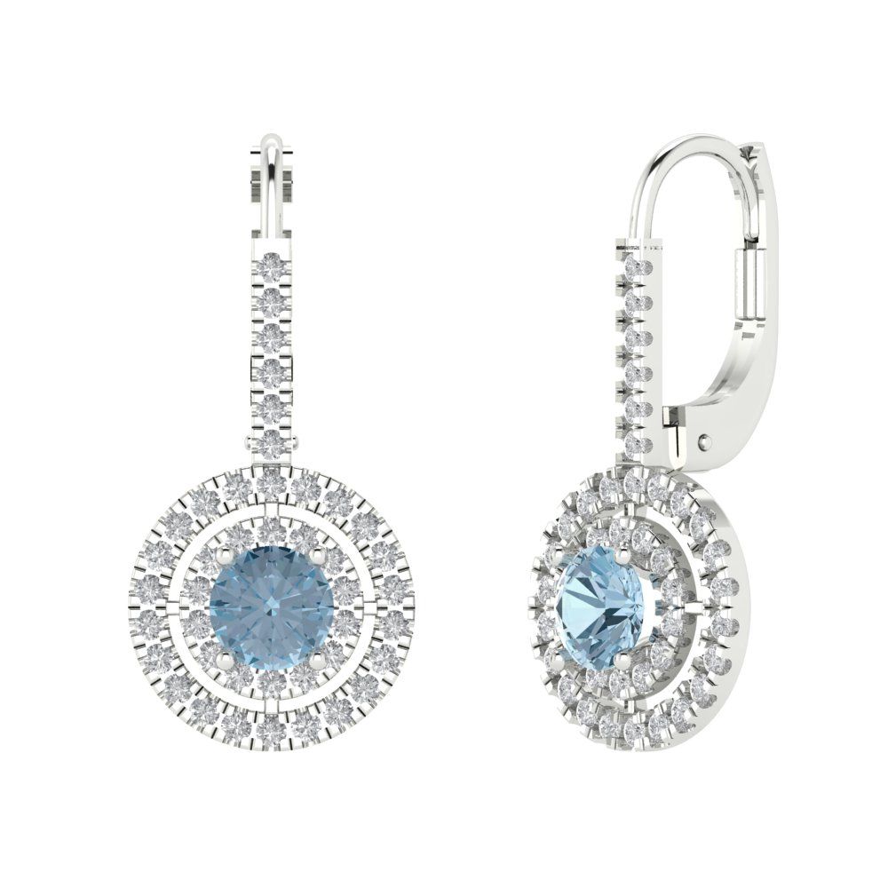 1.35cttw Aquamarine Gold-Plated 925 Silver Lever Back Drop Dangle Earrings
