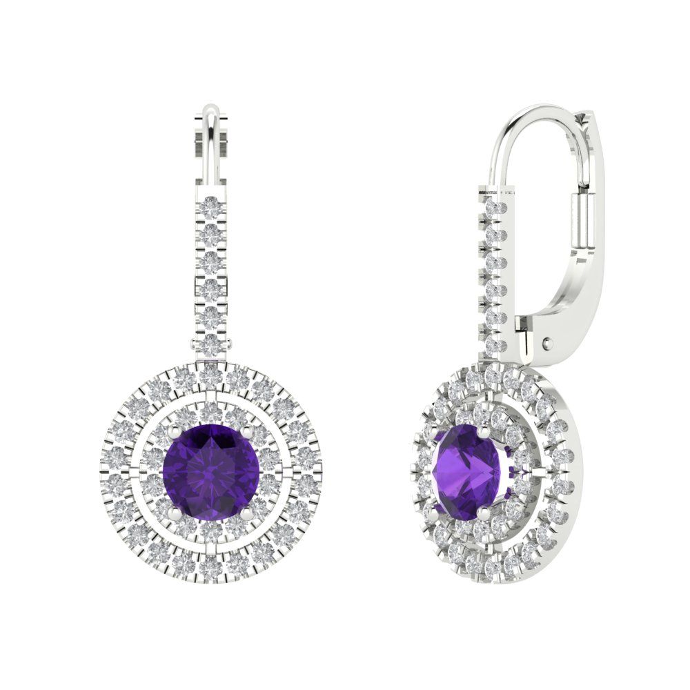 1.35cttw Amethyst Gold-Plated 925 Silver Lever Back Drop Dangle Earrings
