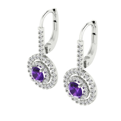 1.35cttw Amethyst Gold-Plated 925 Silver Lever Back Drop Dangle Earrings