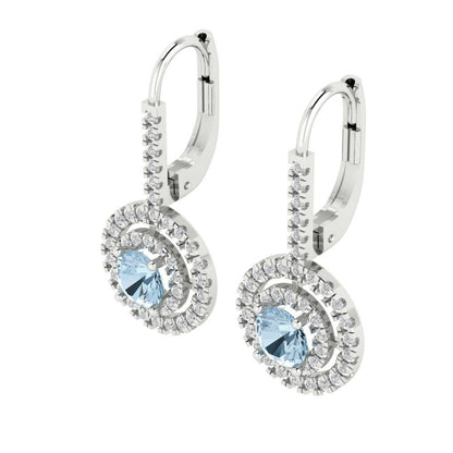 1.35cttw Aquamarine Gold-Plated 925 Silver Lever Back Drop Dangle Earrings