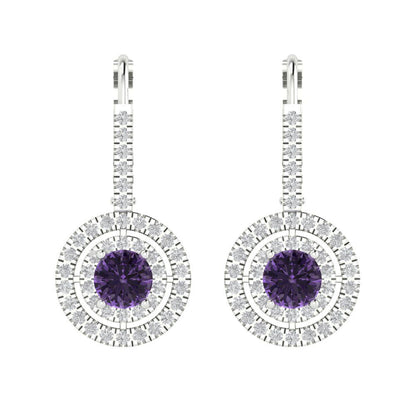 1.35cttw Alexandrite Gold-Plated 925 Silver Lever Back Drop Dangle Earrings