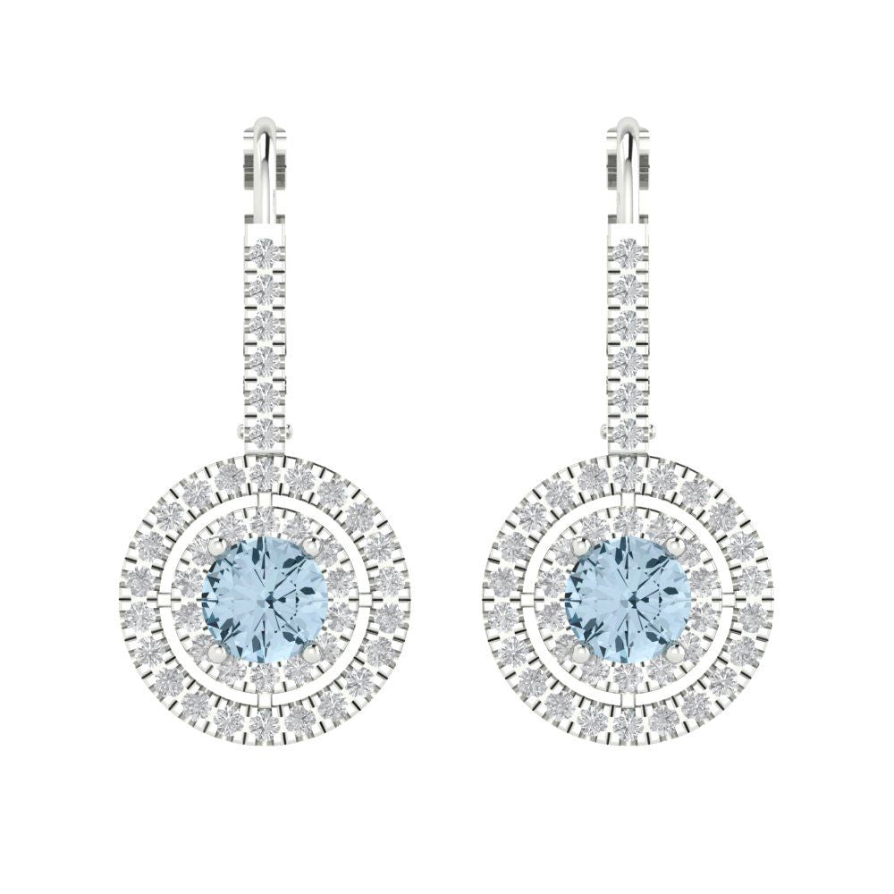 1.35cttw Aquamarine Gold-Plated 925 Silver Lever Back Drop Dangle Earrings