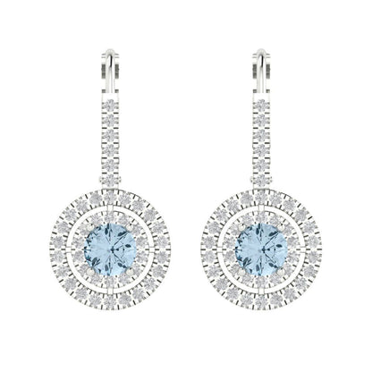 1.35cttw Aquamarine Gold-Plated 925 Silver Lever Back Drop Dangle Earrings