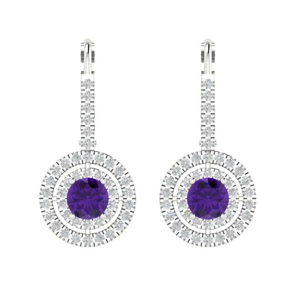 1.35cttw Amethyst Gold-Plated 925 Silver Lever Back Drop Dangle Earrings
