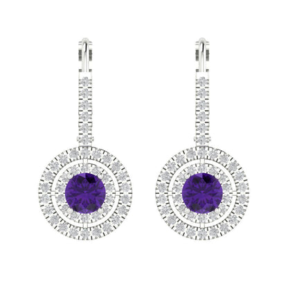 1.35cttw Amethyst Gold-Plated 925 Silver Lever Back Drop Dangle Earrings