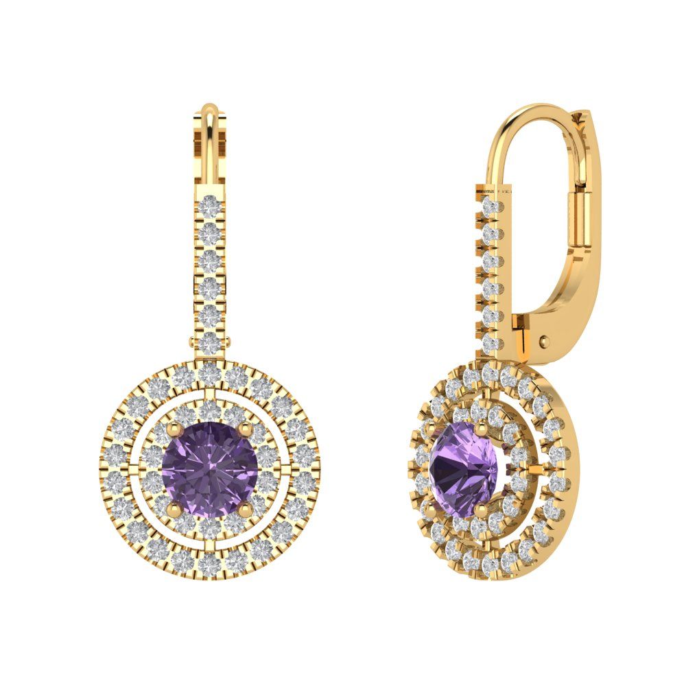 1.35cttw Alexandrite Gold-Plated 925 Silver Lever Back Drop Dangle Earrings