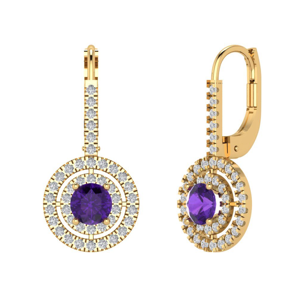 1.35cttw Amethyst Gold-Plated 925 Silver Lever Back Drop Dangle Earrings