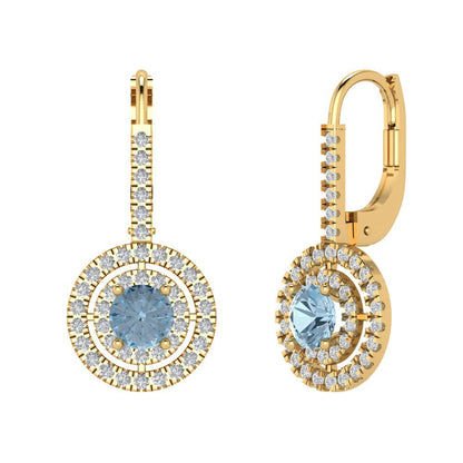 1.35cttw Aquamarine Gold-Plated 925 Silver Lever Back Drop Dangle Earrings