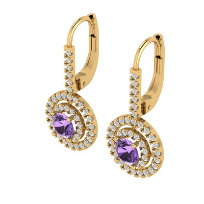 1.35cttw Alexandrite Gold-Plated 925 Silver Lever Back Drop Dangle Earrings