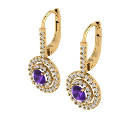 1.35cttw Amethyst Gold-Plated 925 Silver Lever Back Drop Dangle Earrings
