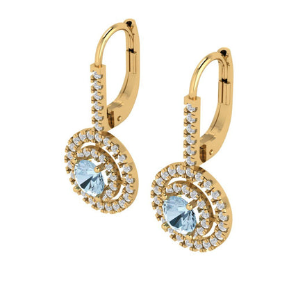 1.35cttw Aquamarine Gold-Plated 925 Silver Lever Back Drop Dangle Earrings