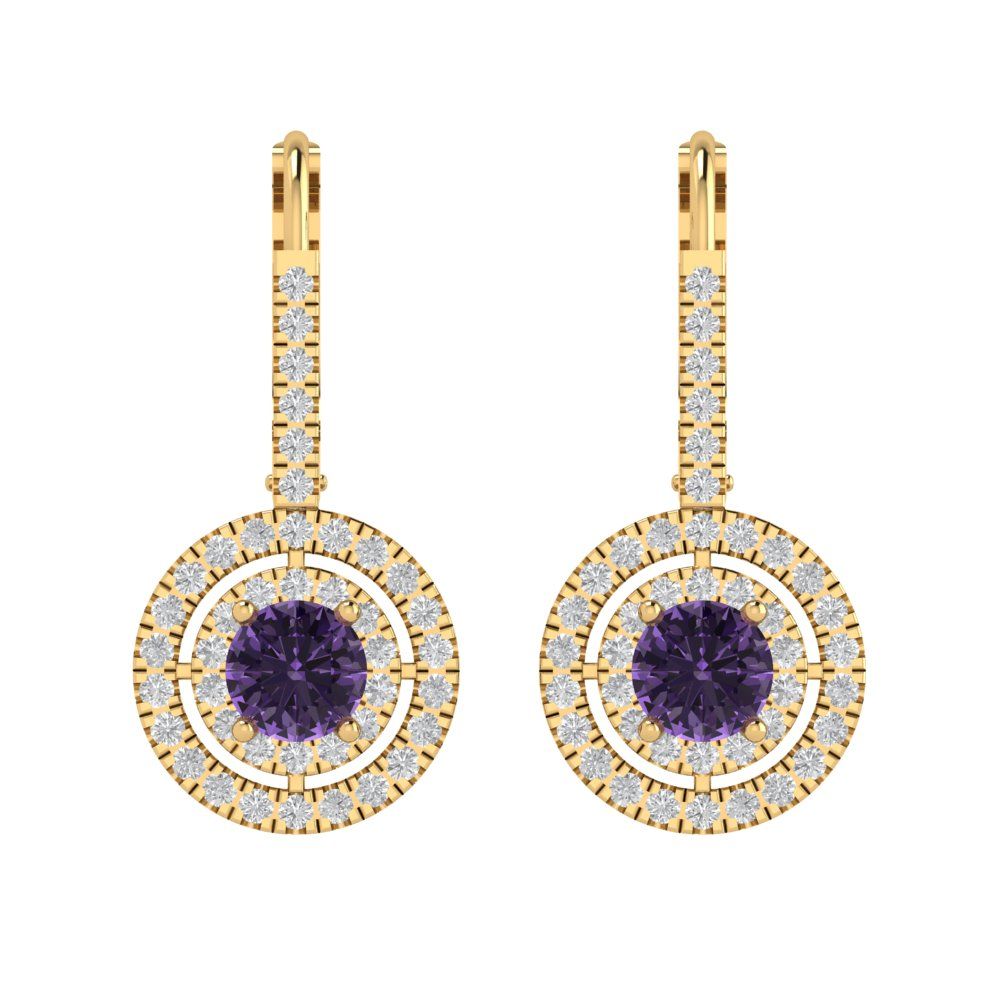 1.35cttw Alexandrite Gold-Plated 925 Silver Lever Back Drop Dangle Earrings