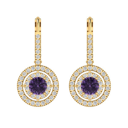 1.35cttw Alexandrite Gold-Plated 925 Silver Lever Back Drop Dangle Earrings