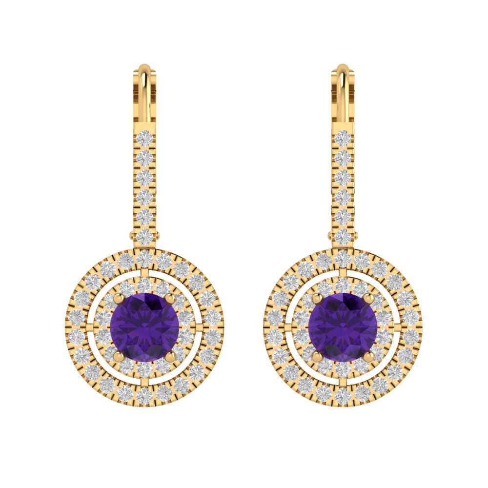 1.35cttw Amethyst Gold-Plated 925 Silver Lever Back Drop Dangle Earrings